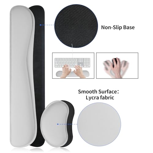 Image of Bloss Leather Desk Pad and Keyboard Wrist Rest, Large Mouse Pad + Keyboard Pad+Mouse Wrist Support, Non-Slip Desk Mat Protector for Office, Home(31.5x15.7 Inches, Light Grey)