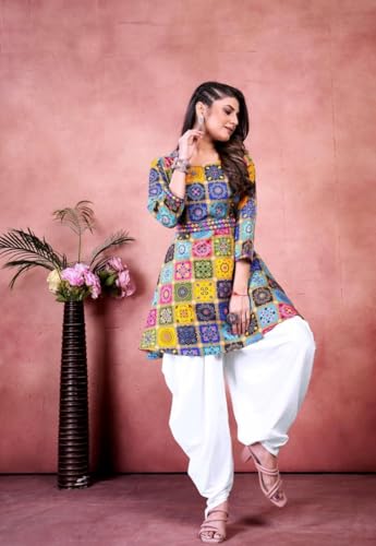 Image of Floral Print Cotton Kurta and Dhoti Set for Women Designer