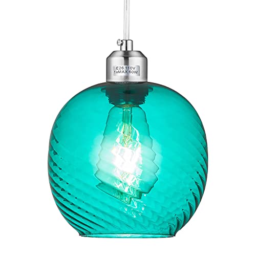 SHENGQINGTOP Modern Teal Glass Pendant Light Brushed Nickel Mini Aqua Glass Globe Pendant Lighting Fixture for Kitchen Island Sink Counter Bar Living Room