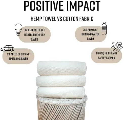 Miniatura 4 de Juego de toallas de baño de cáñamo, paquete de 3 toallas de baño orgánicas, ecológicas, absorbentes, sostenibles de calidad de spa con algodón