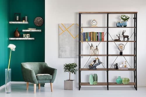 Homyshopy Double Wide 6-Tier Bookshelf 80.7” H, Industrial Display Shelves With Metal Frame, Large Bookcase For Living Room, Study And Library (Vintage Brown) #TOP5