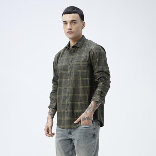 Image of BASICS 100% Cotton Checked Shirt for Men | Slim Fit | Everyday Smart Casual Wear | Full Sleeve