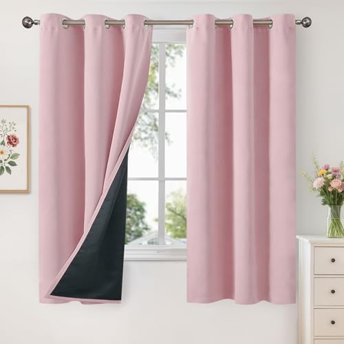 Image of YoungsTex Light Pink 100% Blackout Curtains 63 Inch Length, Room Darkening Drapes with Grommet Privacy Thermal Insulated for Kids Bedroom Living Room, 2 Panels, 42 X 63 Inch