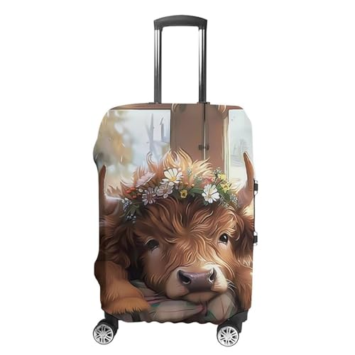 Highland Cow Floral Cute Travel Suitcase Protector Luggage Cover Protective Washable Anti-scratch Baggage Cover