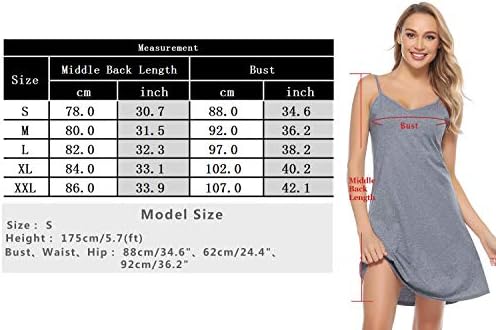 Fkidoly Women Cotton Sling Nightdress Nightgown Sleepwear Strap Dress Chemises Slip V Neck Nightwear Nighties