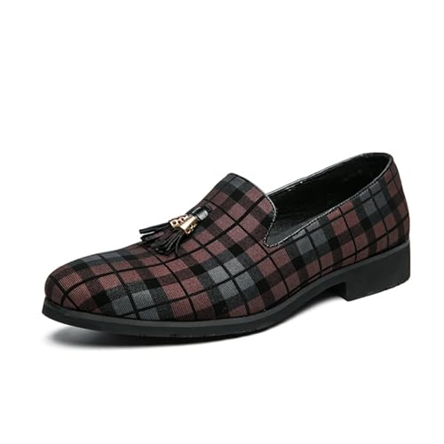 Men's Plaid Tassel Loafers, Stylish Slip - On Dress Shoes with Checkered Pattern & Tassel Detail for Party, Wedding & Formal Occasions