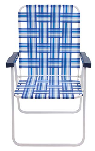 Rio Brands 16" Extended Height and Seat Back Folding Web Lawn Chair, Blue/White