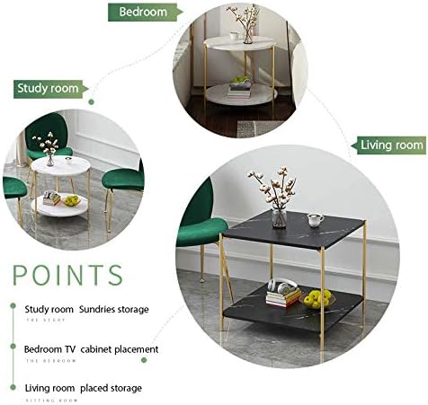 PAMBOO End Table Small Table Marble Pattern Wooden Double Sofa Side Table Coffee Table Suitable for Living Room Office (Circle, White)