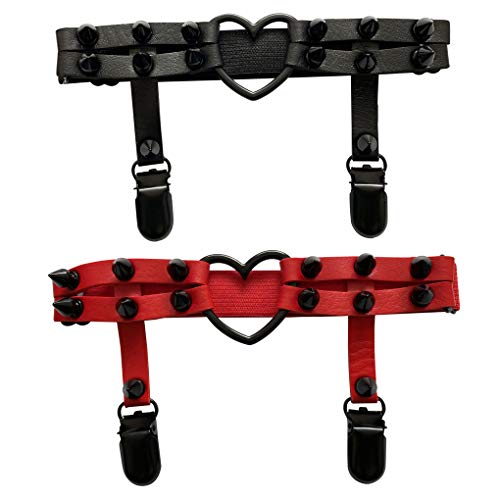 Ligueros de piel con forma de corazón para mujer, estilo punk roc...