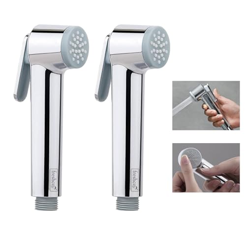 Image of FRESHCO Bold Health Faucet Gun Only (Pack of 2) | Big Body Handheld Jet Spray for Toilet | Rub-to-Clean Silicon Nozzle | Chrome Finish ABS Bidet Shattaf | European Design (No Hose or Wall Hook)