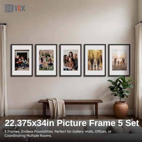 Image of VCK 22.375 x 34 Poster Frame 5 Pack, Black Wood, A2 Mat, for Gallery Wall