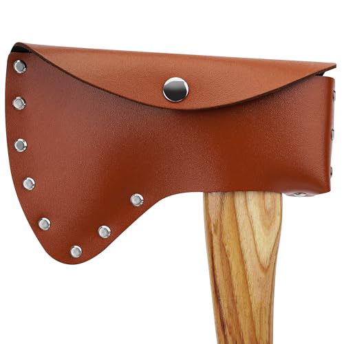 Linkidea Leather Axe Sheath Compatible with 4 Inch Axe Blades - Secure Snap Closure, Durable Construction for Outdoor/Camping/Bushcraft/Survival Use, for Hatchet Axes(Brown)