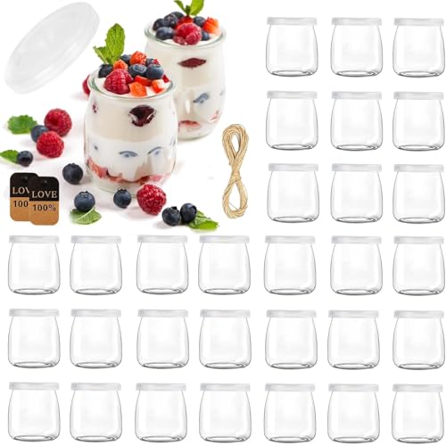 TOSUTO 200ml Dessertgläser Durchsichtige Joghurtgläser with Lid (30 Stück) - Joghurtgläser mit Deckel Joghurt-Gläser Weckgläser Glas Einweckgläser Tulpenglas für Marmeladen Gelees Honig Desserts