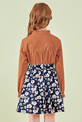 Image of SOLOCOTE Girls White Blouse Ruffle Long Sleeve Button Down Shirts Princess Cotton Loose Soft Tops Spring and Summer, 190903 11-12 Brown