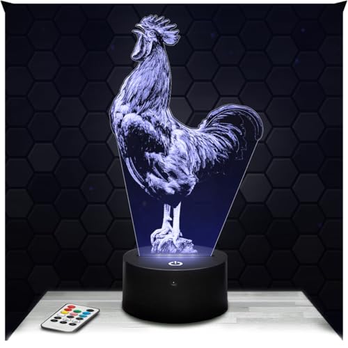 Lampephoto.fr - Lampe 3D Coq Cadeau Coq Poule Poussin Poulailler, Veilleuse Tactile Led, Effet Hologramme 3D, Idée Cadeau Noël Anniversaire Garçon ou Fille, Objet décoration chambre