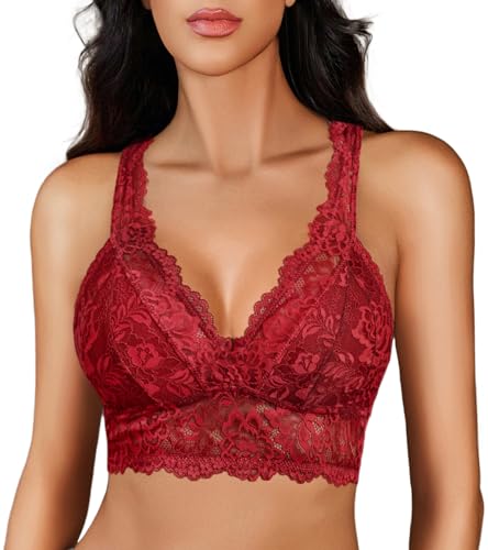 Avidlove Lace Bralettes for Women Wireless Unpadded Bras Racerback Camisole Tops Basic Cami Sexy Lingerie Wine Red Large