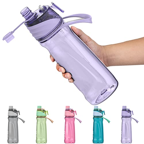 Healter 650ml Spray Water Bottles for Kids Water Bottle with Spray Mist Leakproof Misting Drinking Bottle for Cycling Hiking Climbing Outdoor Sport Hydration Cooling(Purple)