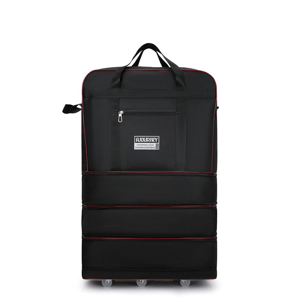 RadefasunExpandable Extra Large Travel Oxford Duffel Bag with Wheels Waterproof Lightweight Traveling Foldable Suitcase (Black)