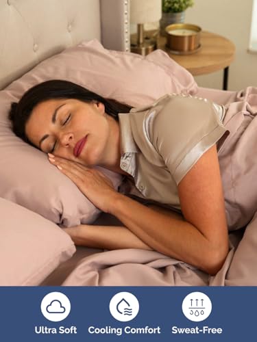 Image of Extra Deep Full Sheet Set - 6 Piece Breathable and Cooling Sheets - Hotel Luxury Bedding for Women, Men, Kids & Teens - Easy & Secure Fit - Soft, Wrinkle Free and Comfy - Extra Deep Pockets - Mauve