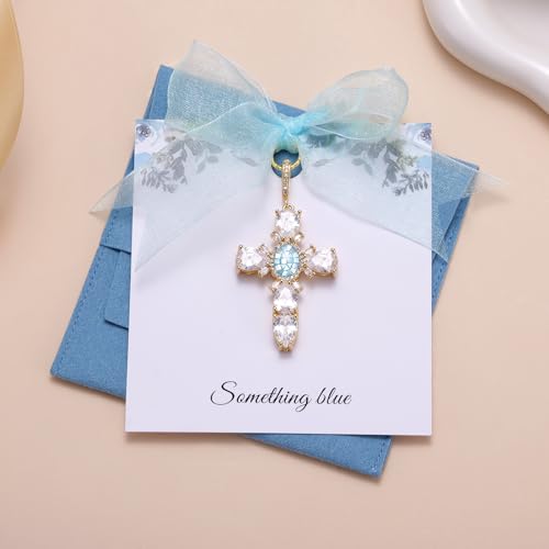 Image of MIXJOY Something Blue Gift for Bride, Wedding Day Bridal Blue Pearl Angel Wings Bouquet Garter Charm for Bride to Be