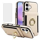 Asuwish Phone Case for iPhone 17 6.3 inch 2025 Wallet Cell Cover with Tempered Glass Screen Protector Slim PU Leather Card Holder Slot RFID Blocking Ring Stand i Phone17 i17 17Case Women White