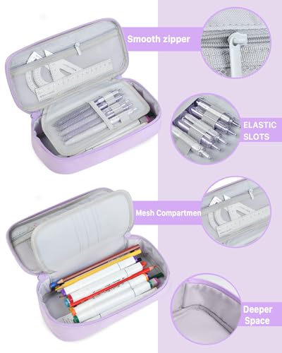 Image of YOKUMA Pencil Case,Large Capacity Pencil Pouch,Aesthetic Zipper Pencil Box, Back to School Supplies for College Student Teen Adults,Travel Essentials,Electronic Cable Organize, Lilac, Pencil Case