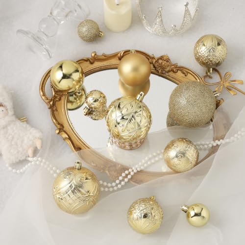 SZVRL Christmas Balls Ornaments -36pcs Shatterproof Christmas Tree Decorations with Hanging Loops for Xmas Tree, Holiday Party, Wedding & Indoor Home Decor,6 Styles in 3 Sizes (Gold) - image 4
