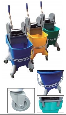 Secchio per le pulizie professionale con pressa e ruote, da 32 litri colore blu