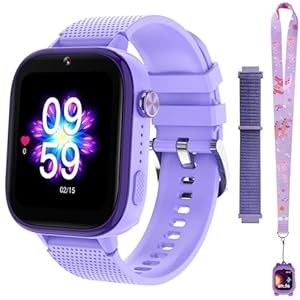 OKYUK 4G Smartwatch Kinder mit Telefon und GPS, Multifunktional Kinderuhr mit Videoanruf, Sportmodi, Wecker, Integrierter App Store, Kinder Smartwatch für Jungen und Mädchen (Lila)