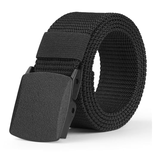 Aomig Ceinture en Nylon Homme, Ceinture Tactique Militaire, Sangle de Ceinture Entièrement Réglable pour le Travail, 130 cm Boucle Plastique Anti Allergie,Noir