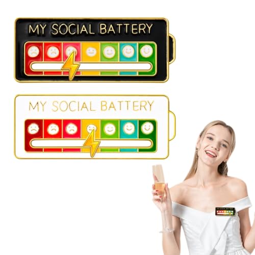 HABNI 2 Piezas Social Battery Pin,Divertido Broche Para El Estado De Ánimo Social Durante 7 Días,Relleno De Bolsa De Fiesta,Para Decoración De Ropa Bolsos Bufanda Sombreros,Vestir Accesorios