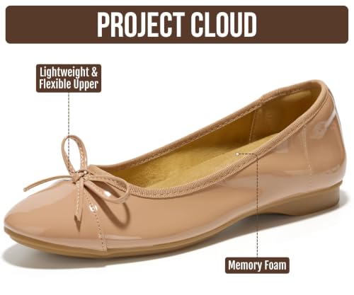 Image of Project Cloud Ballet Flats for Women Shoes - Genuine Leather Insole and Lightweight Mary Jane Flats - Non-Slip and Comfortable Womens Shoes