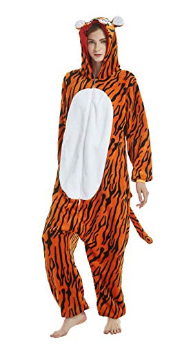 Onesie Pyjama Animal, Pyjama Adulte Unisexe Cosplay Costume Homewear de Dessin Animé Vêtements de Nuit Quotidiens (Tigre, D)