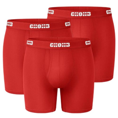 CHOHB Mens Underwear Micro Modal 3 Pack Boxer Briefs Open Fly Red-L