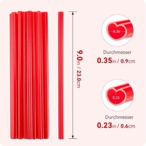 Image of 100pcs Heart-Shaped Candy Apple Red Straws, Individually Wrapped(10mm)