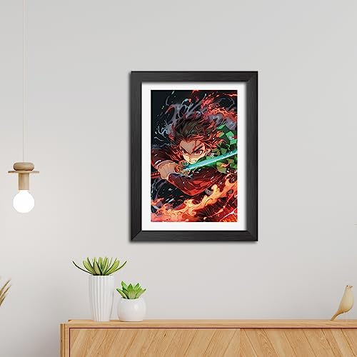 Image of TenorArts Tanjiro Photo Frame Demon Slayer Anime Laminated Poster Framed Painting with Matt Finish Black Textures (12inches x 9inches)