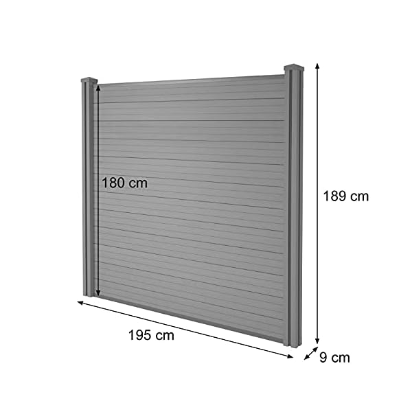 Mendler WPC-Sichtschutz Sarthe, Windschutz Zaun, WPC-Pfosten - Basiselement, 1,95m grau – Bild 6