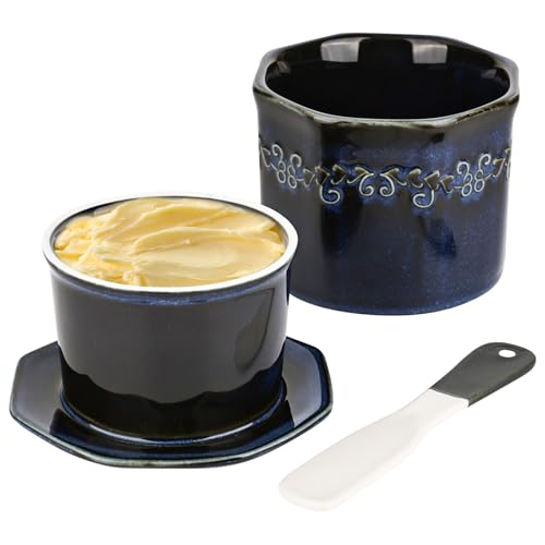 bssmmai Mantequera francesa, campana de cerámica, 250 g, con cuchillo de cerámica para pintar mantequilla, mantequilla refrigerada por agua con línea de agua, mantequera de porcelana, regalo de