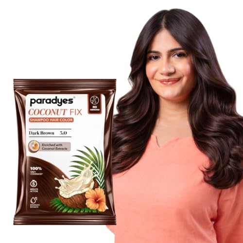 Image of Paradyes Coconut Fix Shampoo Hair Color Dark Brown 3.0, No Ammonia, Enriched with Coconut Extracts to Minimizes Dryness, 5 - Minute Grey Coverage, Pack of 4