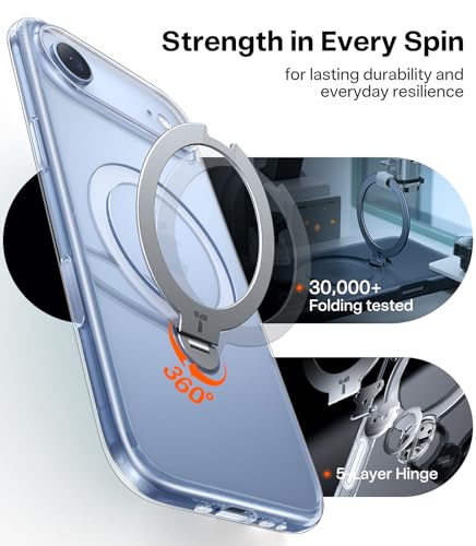 Image of TORRAS Q3 Spin for iPhone 17 Air Case, 360 Magnetic Stand, Clear | Compatible with MagSafe, Built-in Kickstand, Camera Control, 4X Military-Grade Shockproof Translucent Phone Case for Air