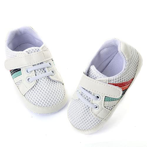 Baby Boys Girls Leather Pre-Walking Sneakers Toddler Anti-Slip Rubber Sole Infant Lightweight First Step Shoes (0203/White, Us_Footwear_Size_System, Infant, Age_Range, Medium, 12_Months, 18_Months) #TOP3