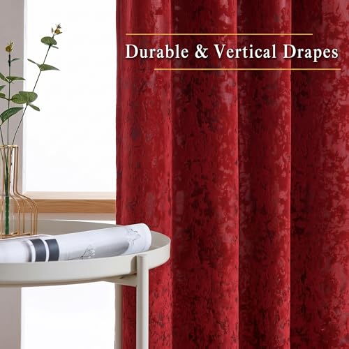 Image of IVAZA Premium Velvet Burnout Pattern 70% Blackout Opaque Curtains - Thermal Insulated, Heavy Blackout Opaques, Room Darkening Curtain for Door 8 Feet Pack of 2 Maroon Burnout