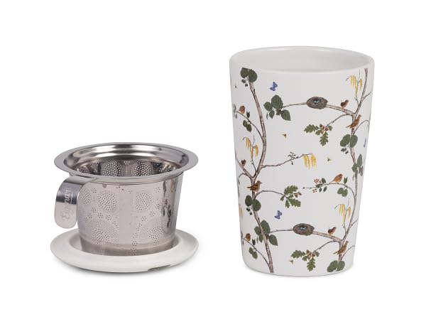 Eigenart Teaeve Merla Tasse à thé isolante à double paroi en porcelaine avec passoire en acier inoxydable et couvercle 350 ml 9,5 x 15,5 cm