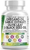 Oregano Oil 6000mg Garlic Extract 4000mg Olive Leaf 3000mg Black Seed Oil 3000mg - Immune Support & Digestive Health Supplement for Women and Men with Vitamin D3 and Zinc - Made in USA 60 Caps