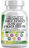 Clean Nutraceuticals Oregano Oil 6000mg Garlic Extract 4000mg Olive Leaf 3000mg Black Seed Oil 3000mg - Immune Support & Digestive Health Supplement for Women & Men with Vitamin D3 & Zinc - 60 Caps