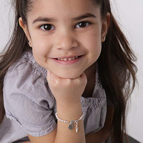 Children's Sterling Silver 'Lil Sis' Bracelet For Little Girls With High End Simulated Pink Pearls, Matching Sisters Gift (Med) #TOP3