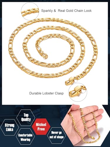 ChainsPro Silver/Gold Plated/Black Figaro Chain for Men Women, Men Necklace Chains, 4/6/9/13 mm, 14-30inch Stainless Steel Necklaces Hip Hop Chain- Send Gift Box2