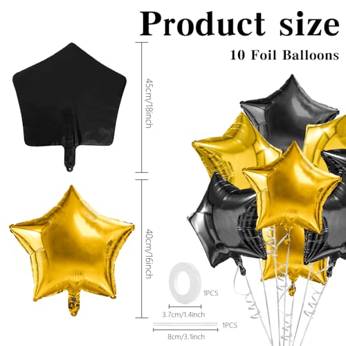 Image of Star Balloons, 18 Inch Foil Balloons, 10 PCS Star Balloons Foil,Gold & Black Star Foil Balloons Set Mylar Balloons Balloons Star for Birthday Party Anniversary Wedding New Year Decorations