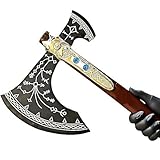 Kratose Leviathanian Axe Replica – Viking Norse Mythology Axe with Black Blade & Wooden Handle, Decorative Display Collectible