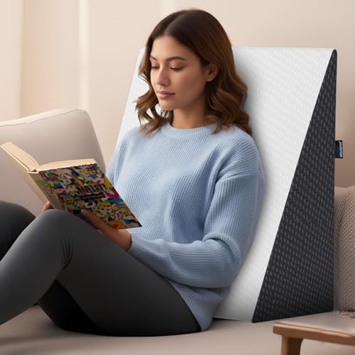 WELLGIVER Wedge Plus Cushion for Sleeping & Acid Reflux Relief | Memory Foam Pillow | Orthopedic Wedge Cushion for Leg Elevator | Pregnancy | GERD | White & Black Cover | 18 x 18 x 10 Inch